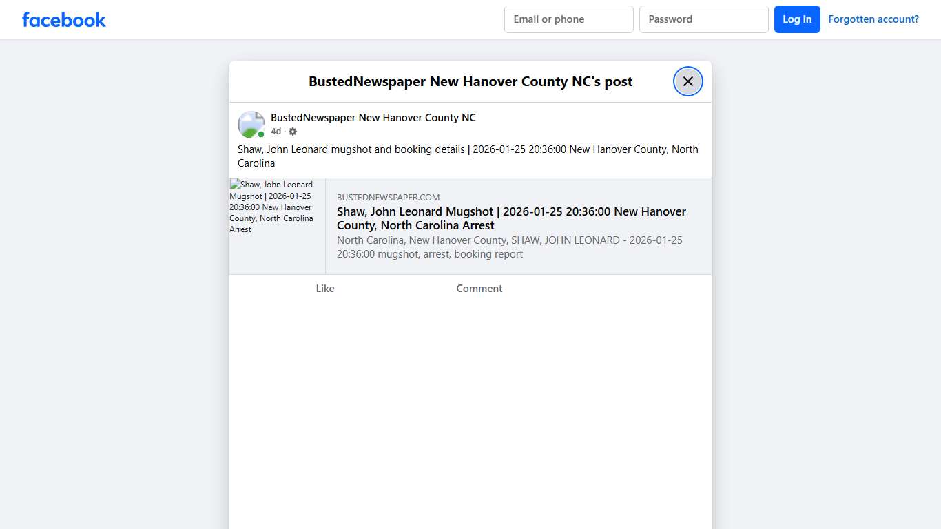 Shaw, John Leonard... - BustedNewspaper New Hanover County NC Facebook